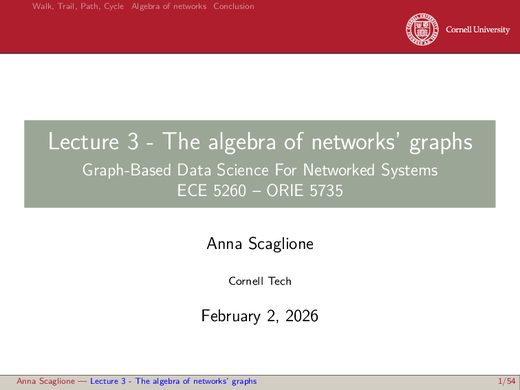 Lecture 3 — The algebra of network graphs