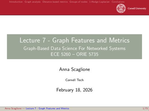 Lecture 7 — Centrality - node features