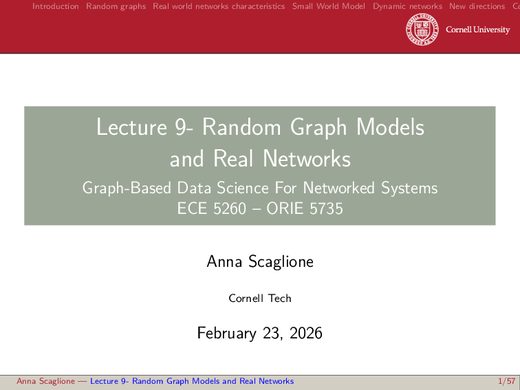 Lecture 9 — Random Graph Models and Real Networks