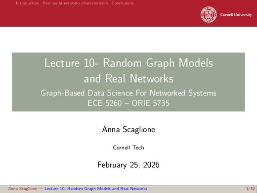 Lecture 10 — Random Graph models and real networks