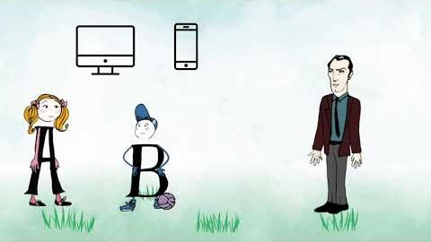 Cartoon characters A and B from the Information in Small Bits animations